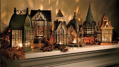 A row of Decorative House Shaped Lanterns - Home Decor Services by Classic Interior Designs Inc