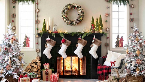 Christmas Fireplace Mantel Decoration by Home Decorator Fresno at Classic Interior Designs Inc