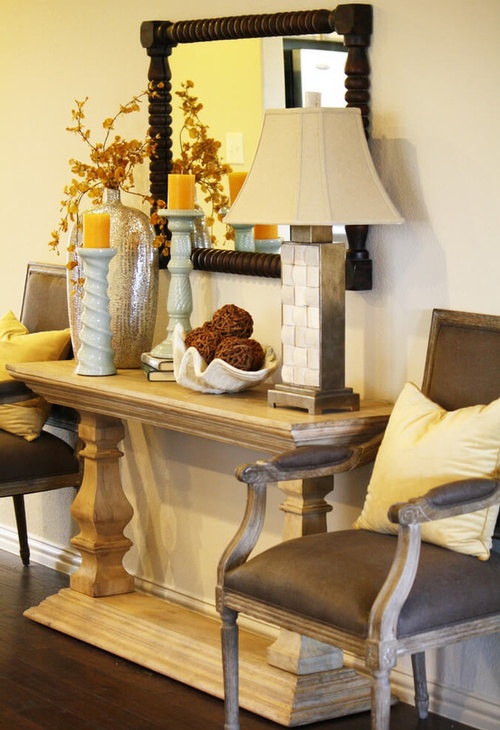 Decorative Table Lamp and Candle Holders on Console Table - Interior Decorator Fresno