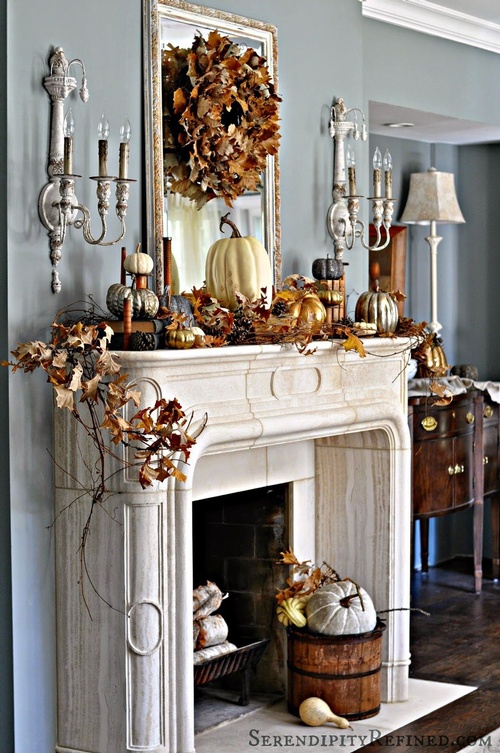 Fall Fireplace Mantel Decoration by Classic Interior Designs Inc in Fresno