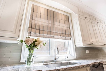 Kitchen Roman Blinds - Window Treatments in Oakville ON by Parsons Interiors Ltd.