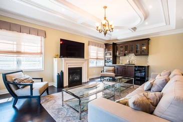 Family Room Coffered Ceiling - Interior Design in Mississauga by Parsons Interiors Ltd.