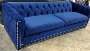 Velvet Fabric Royal Blue Upholstered 2 Seat Sofa at ViVi Upholstery - Furniture Manufacturers North York