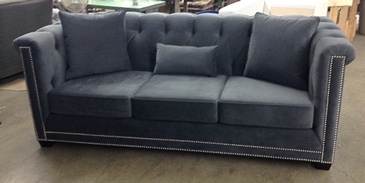 3 Seater Grey Fabric Sofa with Throw Pillows -GTA Custom Furniture Upholstery at ViVi Upholstery 