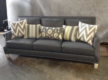 3 Seater Grey Fabric Sofa with Throw Pillows - Custom Furniture Manufacturing North York at ViVi Upholstery 