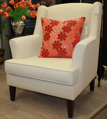 Cream Color Sofa Chair with Throw Pillow at  ViVi Upholstery - Custom Upholstery in North York