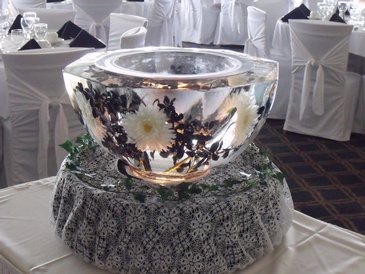 Ice Sculpture Bowl with White Flowers by Festive Ice Sculptures