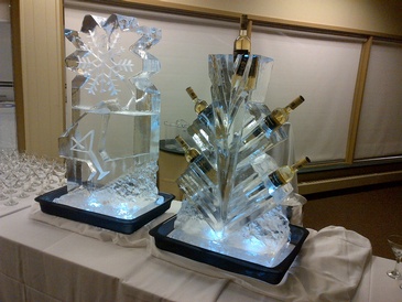 Ice Bottle Holder Sculpture and Ice Luge on the Table