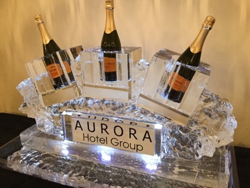 Corporate Ice Logo Sculpture for Aurora Hotel Group by Festive Ice Sculptures 