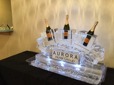 Best Corporate Ice Logos for Aurora Hotel Group by Festive Ice Sculptures