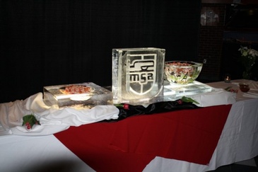 Corporate Ice Logo Food Display by Festive Ice Sculptures