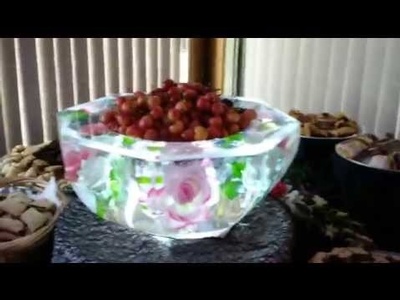 Elegant octagon shape ice floral bowl sculpture