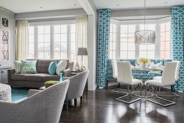 Bright Turquoise Living Space Renovation Services Vaughan by Royal Interior Design Ltd.