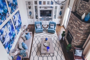 Bright Blue Living Space Decorating Whitby by Royal Interior Design Ltd.