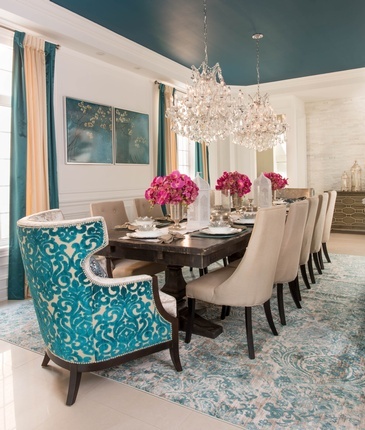 Bright Turquoise Dining Room Renovations Markham by Royal Interior Design Ltd.