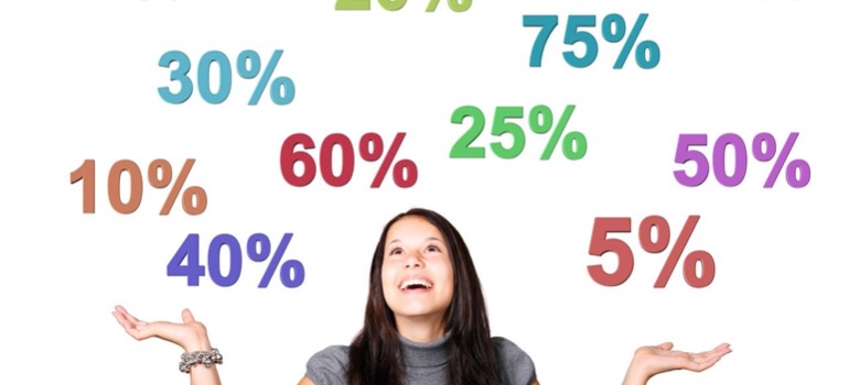 Girl looking up at percentage numbers around her