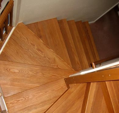 White Oak Pie Shaped Treads -  Stair Installation by Al Havner and Sons Hardwood Flooring
