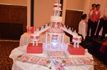 Traditional Quinceañera cake with pink themed deserts and decoration done by Houston Event Planning