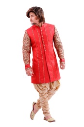 Ravishing Red Color Indo Western Sherwani