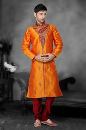 Orange Color Ethnic embroidery Kurta Payjama