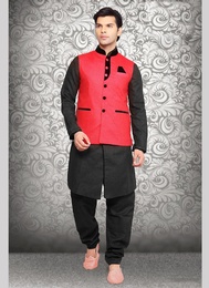 Unique Collection Red Color Linen Nehru Jacket