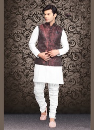 Maroon Color Brocade Nehru Jacket