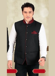 Carnelian Black Color Jute Nehru Jacket