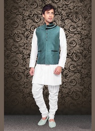 SplendidLook Green Color Linen Mens Nehru Jacket