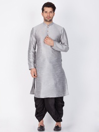 Stylish Look Grey Cotton Readymade Kurta Dhoti