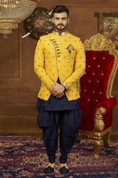 Prince Look Yellow 3 Piece Indo Western Sherwani
