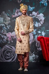 Golden Colour Elegant Look Wedding Sherwani