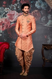 Captivating Light Orange Wedding Sherwani