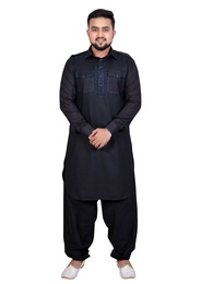 Ideal Black Cotton Pathani Suit