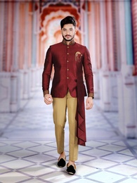 Designer Maroon Silk Jodhpuri Suit