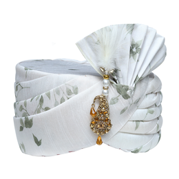 White Green Floral Wedding Turban Pagri