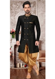 Black Color Silk Fabric Indo Western Sherwani