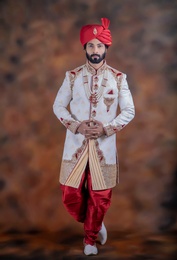 Glamarous Off White Silk Designer Wedding Sherwani