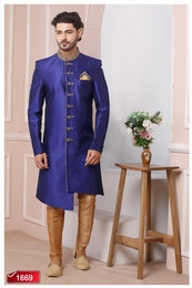 Asymmetrical Magnificant Blue Banarasi Silk Indo Western