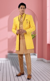 Yellow Gold Color Sherwani Jacket Style