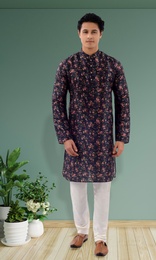 Multicolor Floral Print Silk Kurta Pajama
