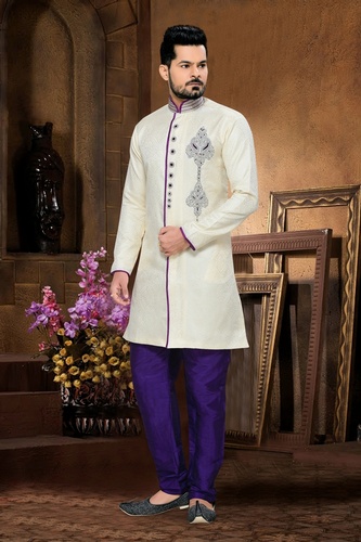 Traditionl Fancy Lookwhite Color Royal Sherwani