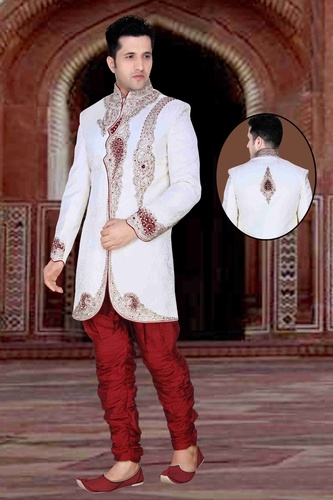 Mens Glamourous White Color Royal Sherwani