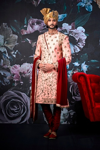 Designer Groom Pink Wedding Sherwani