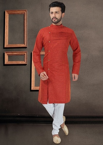 Elegant Orange Silk Indo Western Sherwani