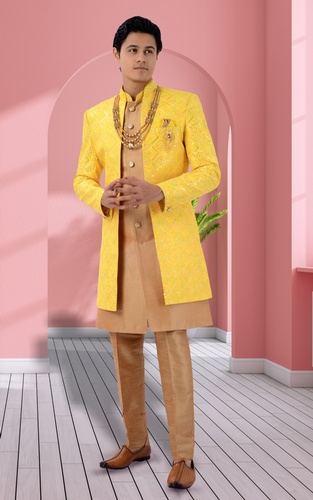 Yellow Gold Color Sherwani Jacket Style