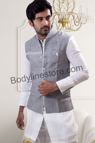 White Pathani Suit With Jacket BL4042