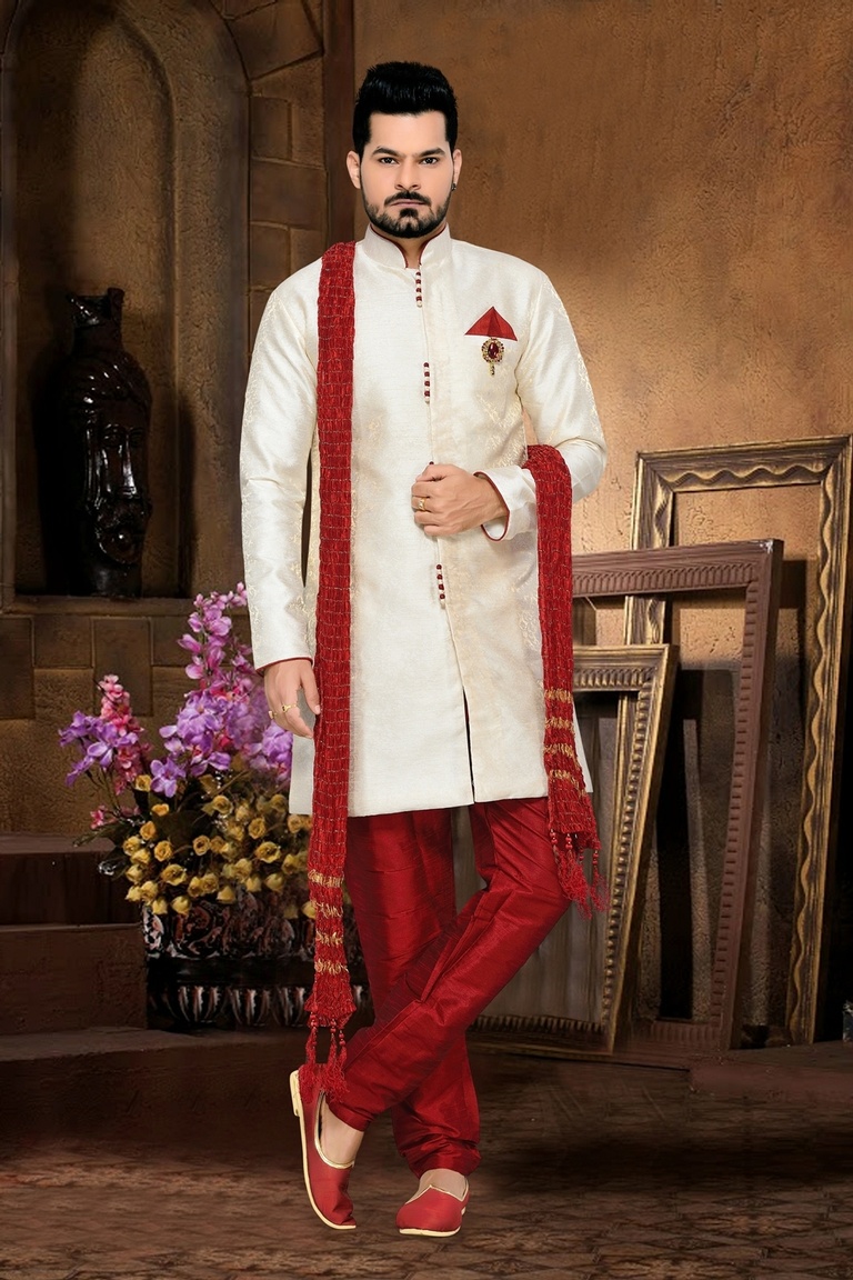 Mens Sensational White Color Royal Sherwani