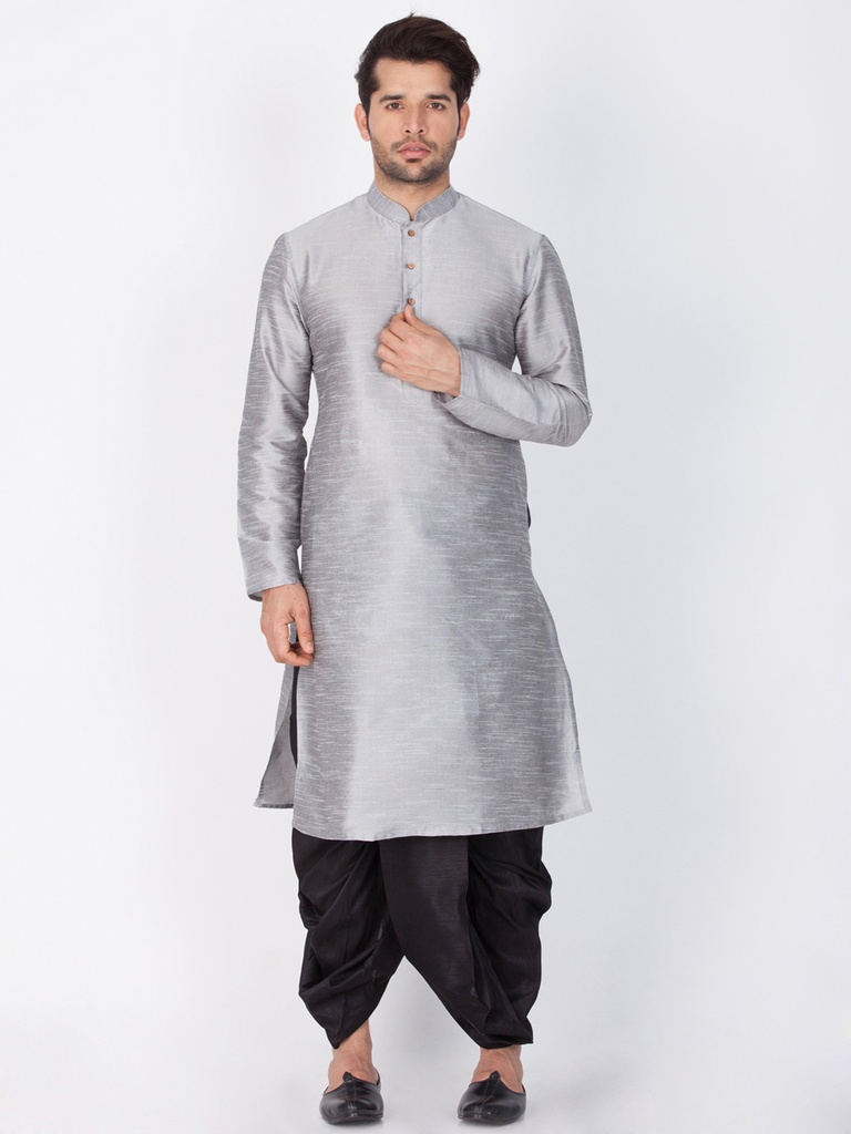 Stylish Look Grey Cotton Readymade Kurta Dhoti