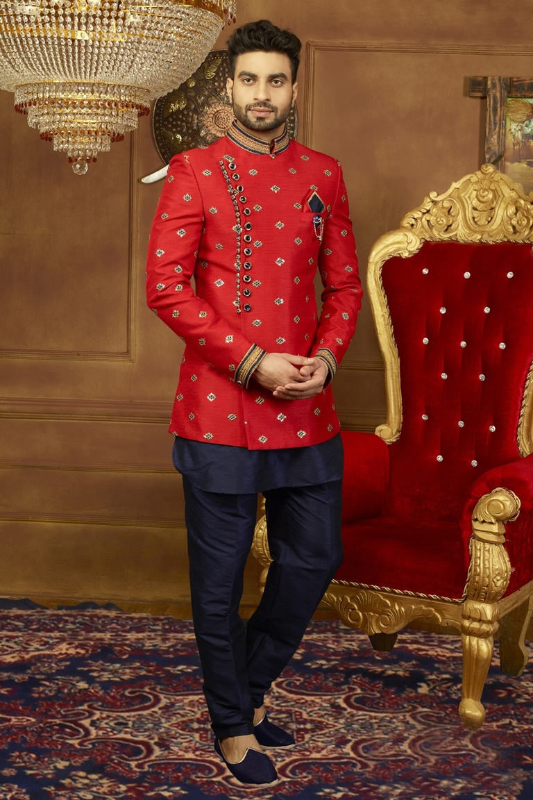 Fashionable Red Jodhpuri Indo Western Sherwani