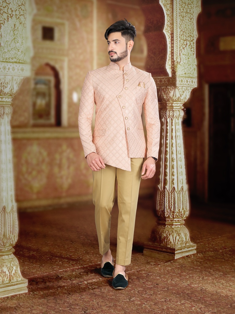 Royal King Look Peach Jodhpuri Suit